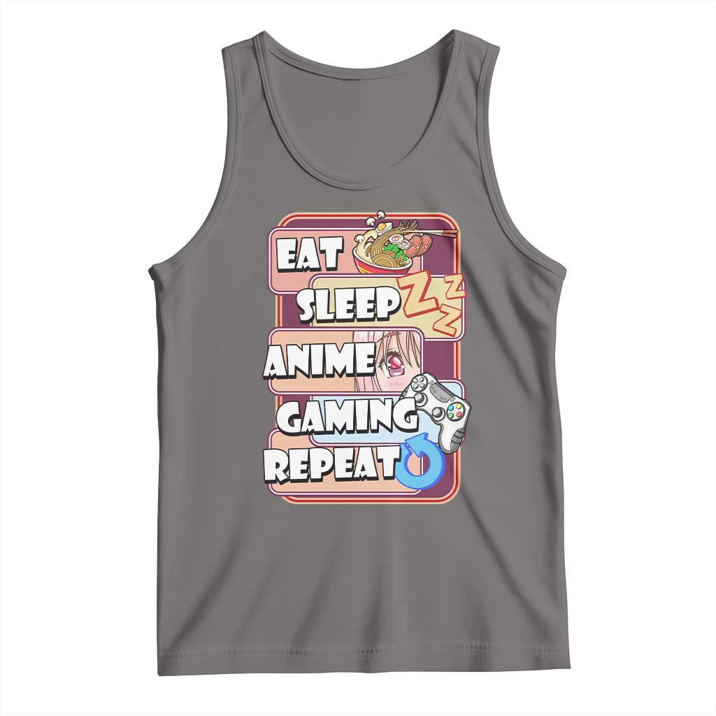 Eat Sleep Anime Gaming Repeat Tank Top Kawaii Otaku Manga Ramen Lover TS02 Deep Heather Print Your Wear