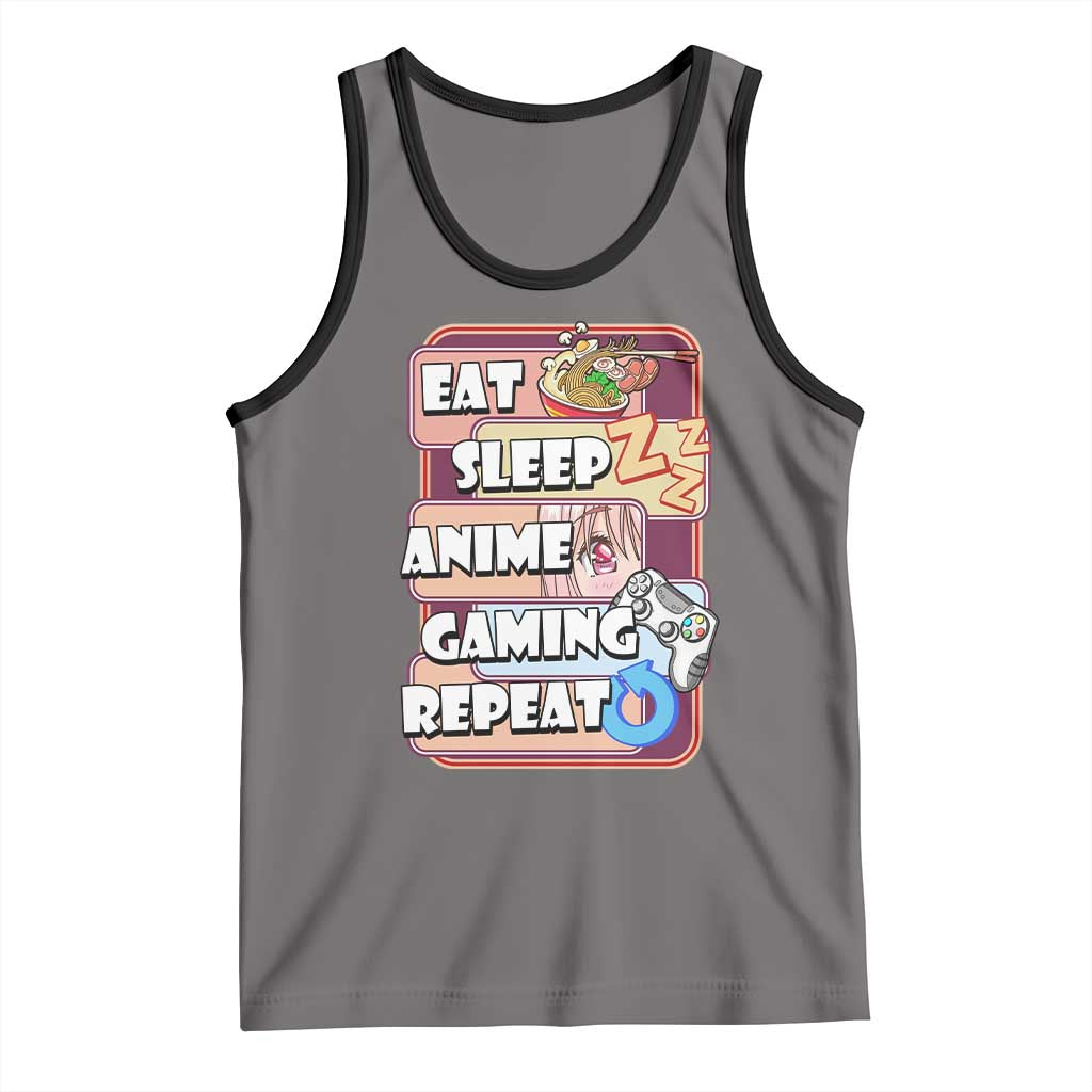 Eat Sleep Anime Gaming Repeat Tank Top Kawaii Otaku Manga Ramen Lover TS02 Deep Heather Black Print Your Wear