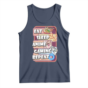 Eat Sleep Anime Gaming Repeat Tank Top Kawaii Otaku Manga Ramen Lover TS02 Navy Print Your Wear