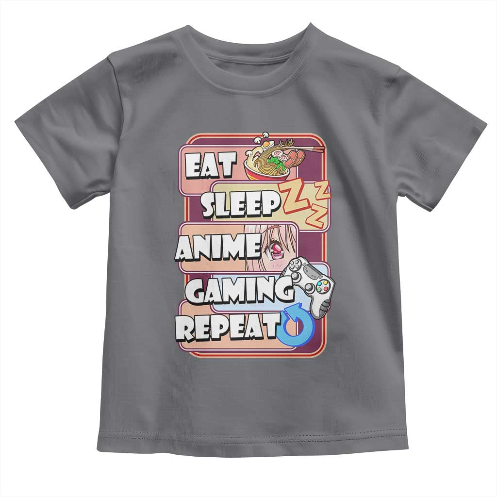 Eat Sleep Anime Gaming Repeat Toddler T Shirt Kawaii Otaku Manga Ramen Lover TS02 Charcoal Print Your Wear