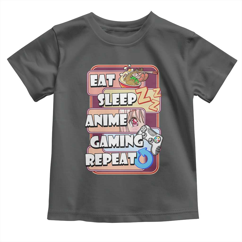 Eat Sleep Anime Gaming Repeat Toddler T Shirt Kawaii Otaku Manga Ramen Lover TS02 Dark Heather Print Your Wear