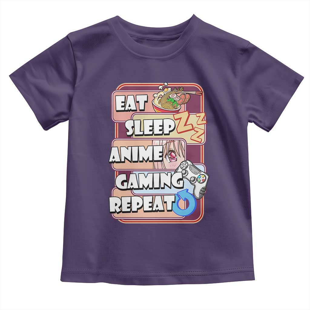 Eat Sleep Anime Gaming Repeat Toddler T Shirt Kawaii Otaku Manga Ramen Lover TS02 Purple Print Your Wear