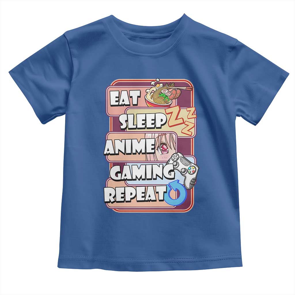 Eat Sleep Anime Gaming Repeat Toddler T Shirt Kawaii Otaku Manga Ramen Lover TS02 Royal Blue Print Your Wear