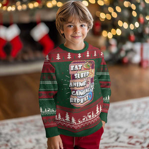 Eat Sleep Anime Gaming Repeat Ugly Christmas Sweater Kawaii Otaku Manga Ramen Lover TS02 Christmas Print Your Wear