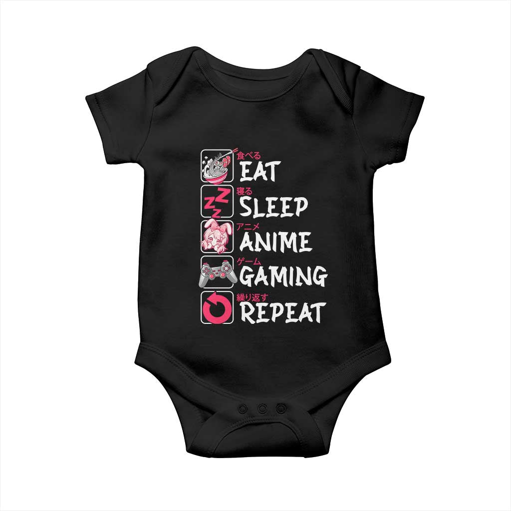 Eat Sleep Anime Gaming Repeat Baby Onesie Otaku Gamer Manga Lover Japanese Pop Culture TS02 Black Print Your Wear