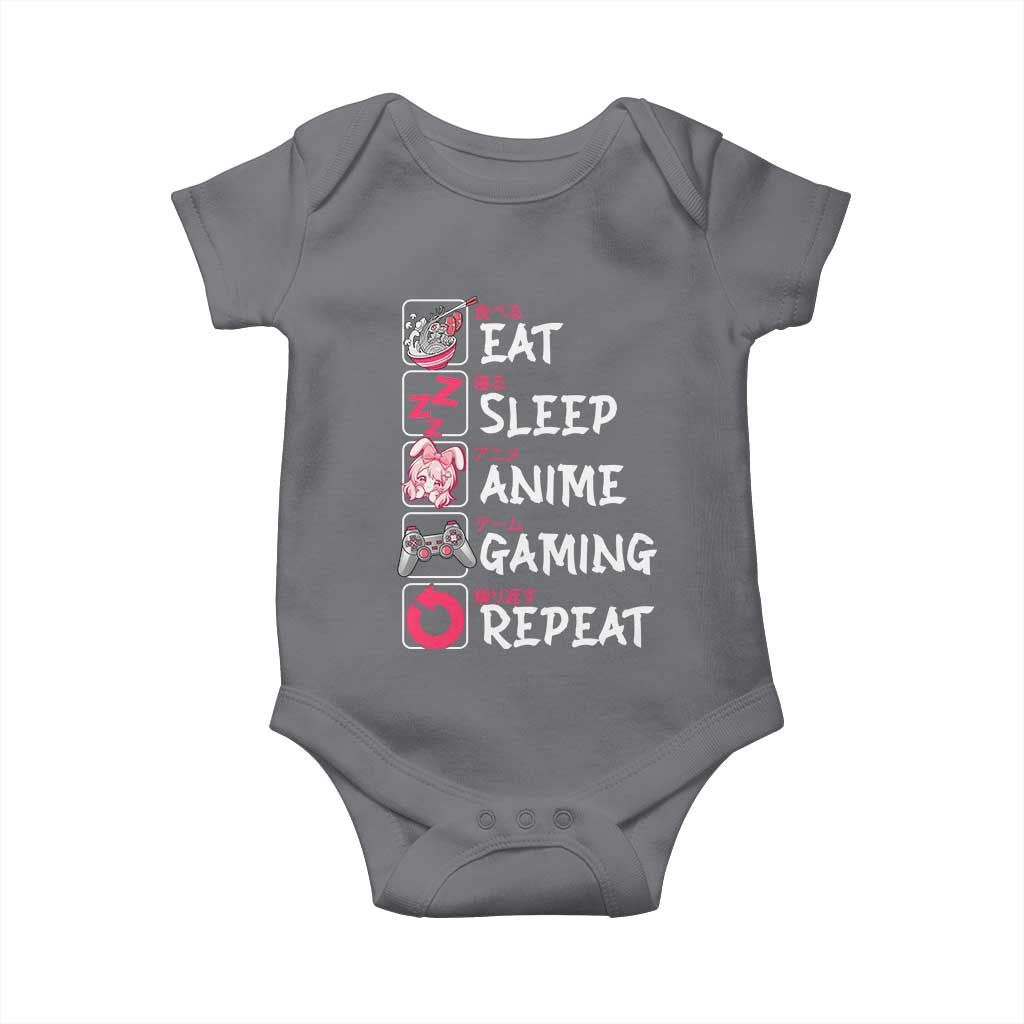 Eat Sleep Anime Gaming Repeat Baby Onesie Otaku Gamer Manga Lover Japanese Pop Culture TS02 Charcoal Print Your Wear