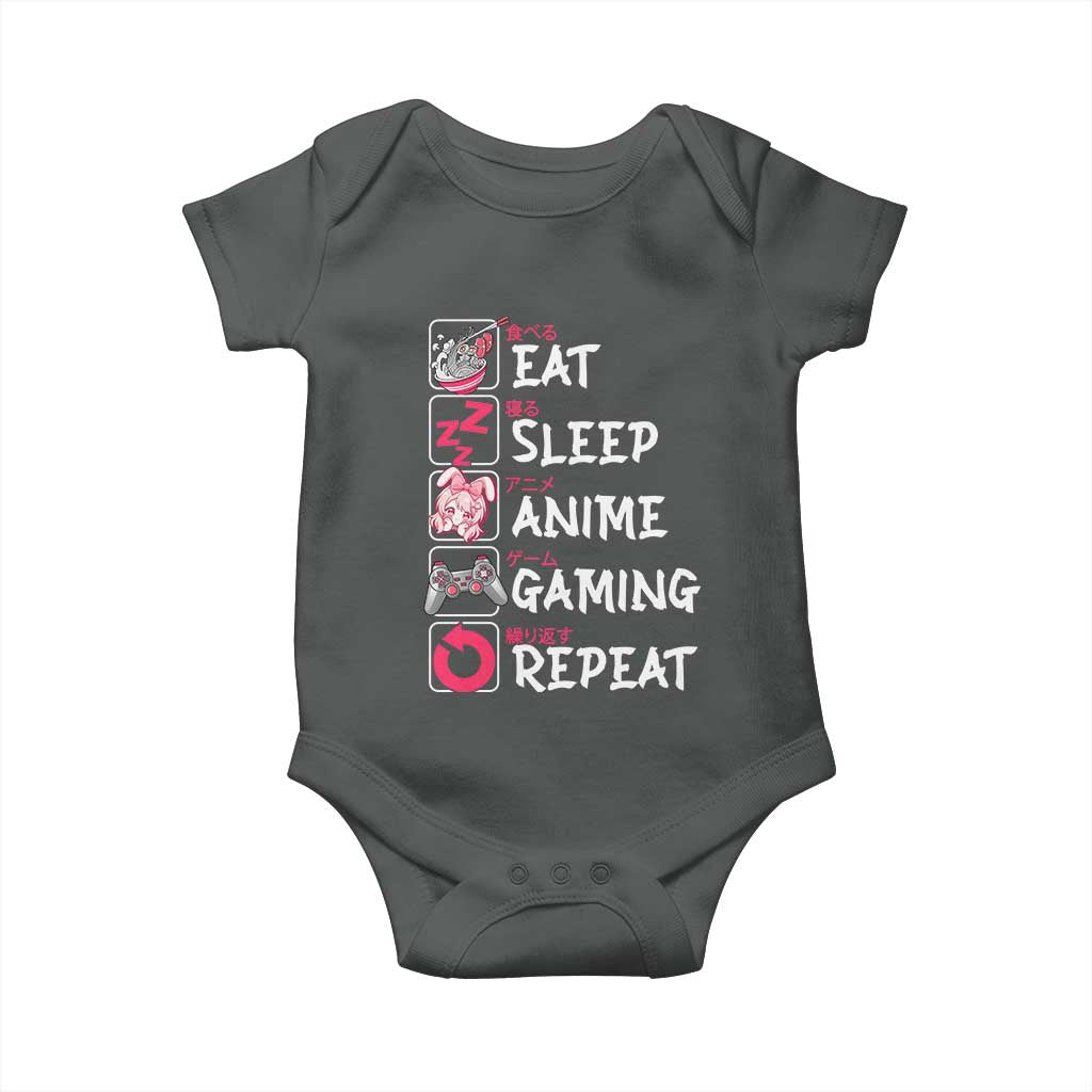 Eat Sleep Anime Gaming Repeat Baby Onesie Otaku Gamer Manga Lover Japanese Pop Culture TS02 Dark Heather Print Your Wear