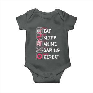 Eat Sleep Anime Gaming Repeat Baby Onesie Otaku Gamer Manga Lover Japanese Pop Culture TS02 Dark Heather Print Your Wear