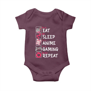 Eat Sleep Anime Gaming Repeat Baby Onesie Otaku Gamer Manga Lover Japanese Pop Culture TS02 Maroon Print Your Wear