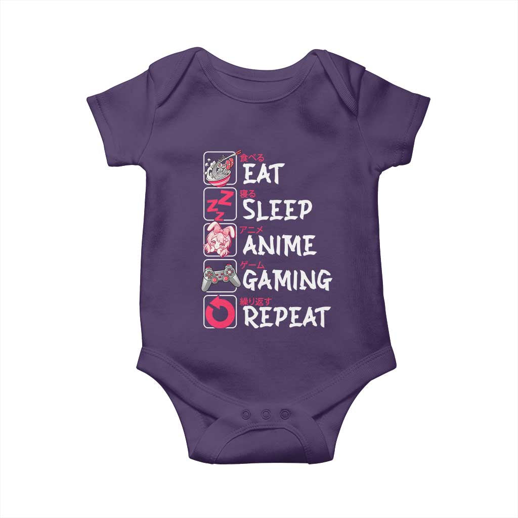 Eat Sleep Anime Gaming Repeat Baby Onesie Otaku Gamer Manga Lover Japanese Pop Culture TS02 Purple Print Your Wear