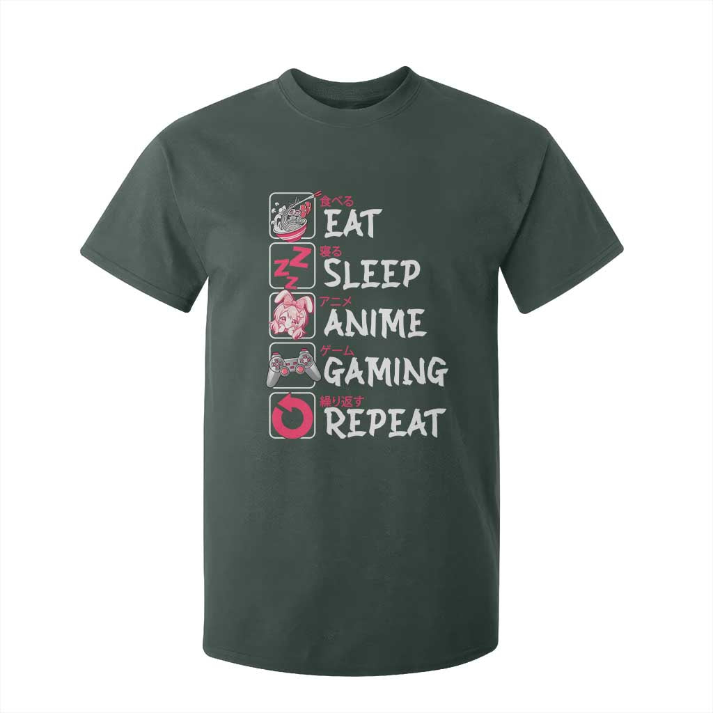 Eat Sleep Anime Gaming Repeat T Shirt For Kid Otaku Gamer Manga Lover Japanese Pop Culture TS02 Dark Forest Green Print Your Wear