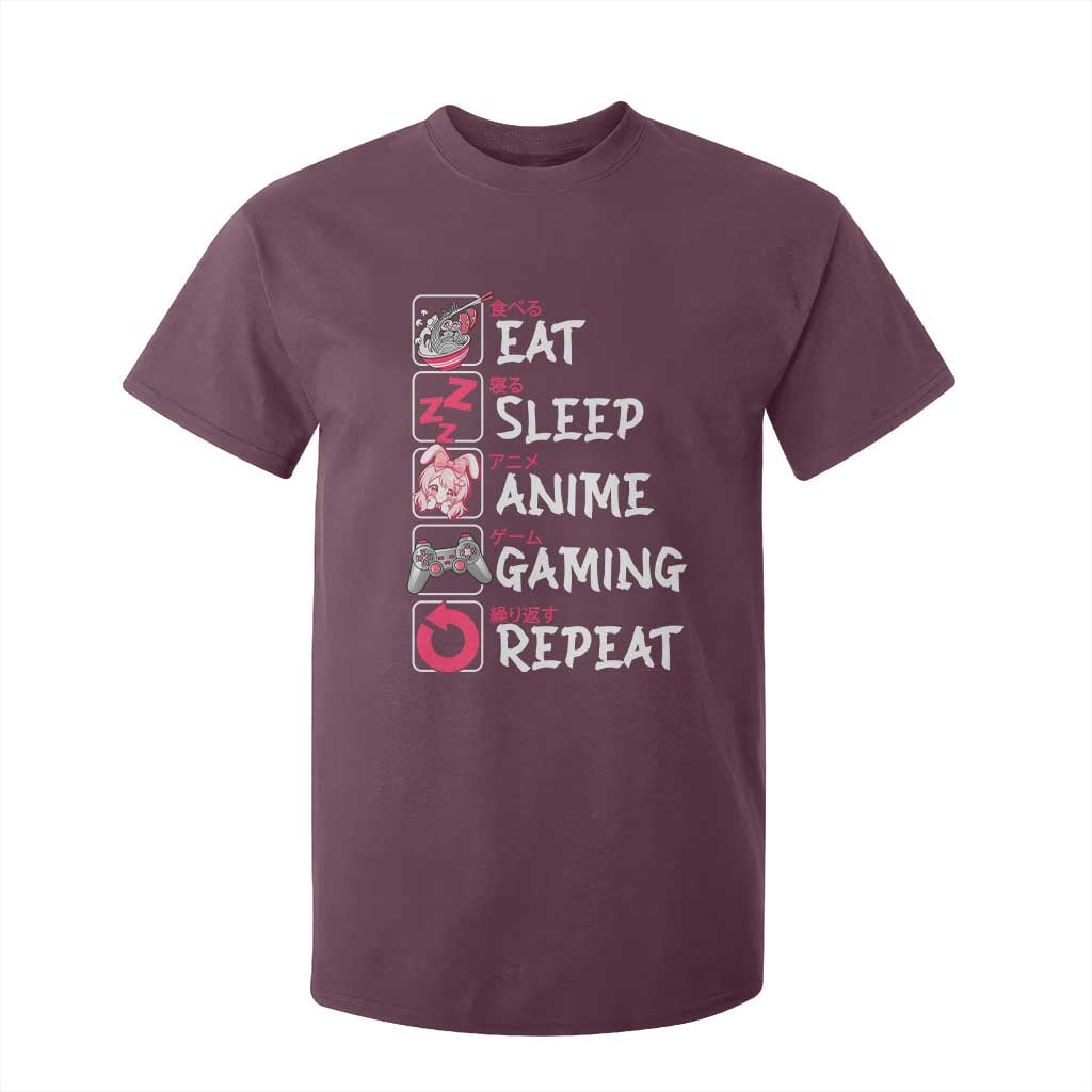 Eat Sleep Anime Gaming Repeat T Shirt For Kid Otaku Gamer Manga Lover Japanese Pop Culture TS02 Maroon Print Your Wear