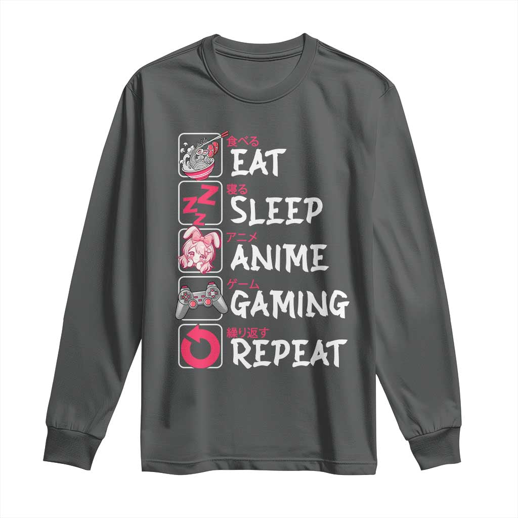 Eat Sleep Anime Gaming Repeat Long Sleeve Shirt Otaku Gamer Manga Lover Japanese Pop Culture TS02 Dark Heather Print Your Wear