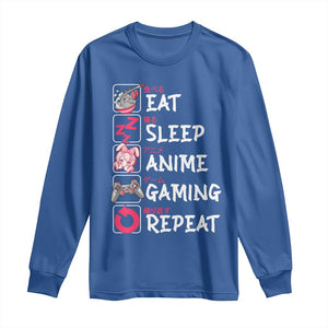 Eat Sleep Anime Gaming Repeat Long Sleeve Shirt Otaku Gamer Manga Lover Japanese Pop Culture TS02 Royal Blue Print Your Wear