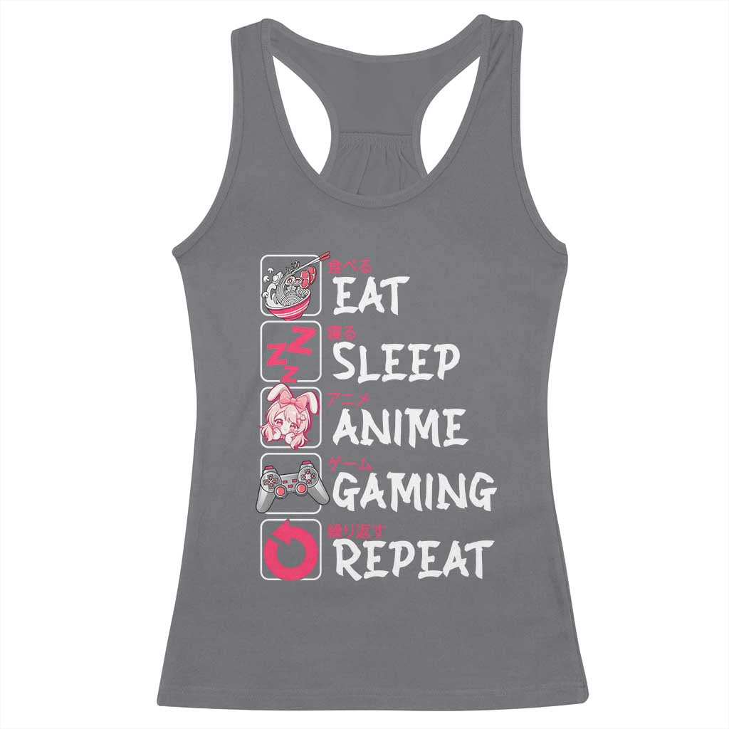 Eat Sleep Anime Gaming Repeat Racerback Tank Top Otaku Gamer Manga Lover Japanese Pop Culture TS02 Charcoal Print Your Wear