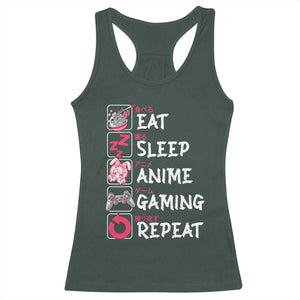 Eat Sleep Anime Gaming Repeat Racerback Tank Top Otaku Gamer Manga Lover Japanese Pop Culture TS02 Dark Forest Green Print Your Wear