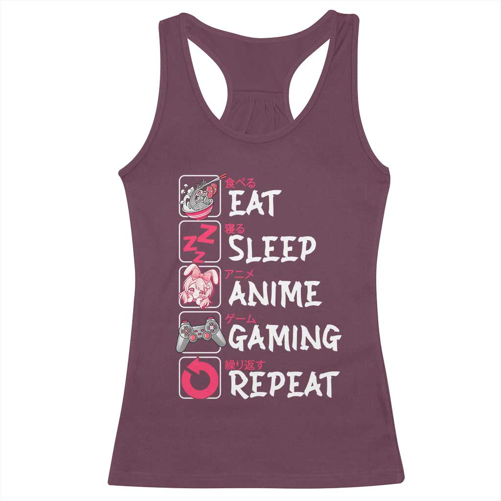 Eat Sleep Anime Gaming Repeat Racerback Tank Top Otaku Gamer Manga Lover Japanese Pop Culture TS02 Maroon Print Your Wear