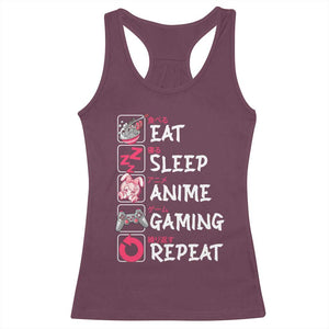 Eat Sleep Anime Gaming Repeat Racerback Tank Top Otaku Gamer Manga Lover Japanese Pop Culture TS02 Maroon Print Your Wear