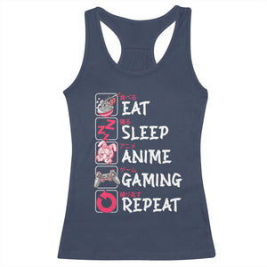 Eat Sleep Anime Gaming Repeat Racerback Tank Top Otaku Gamer Manga Lover Japanese Pop Culture TS02 Navy Print Your Wear