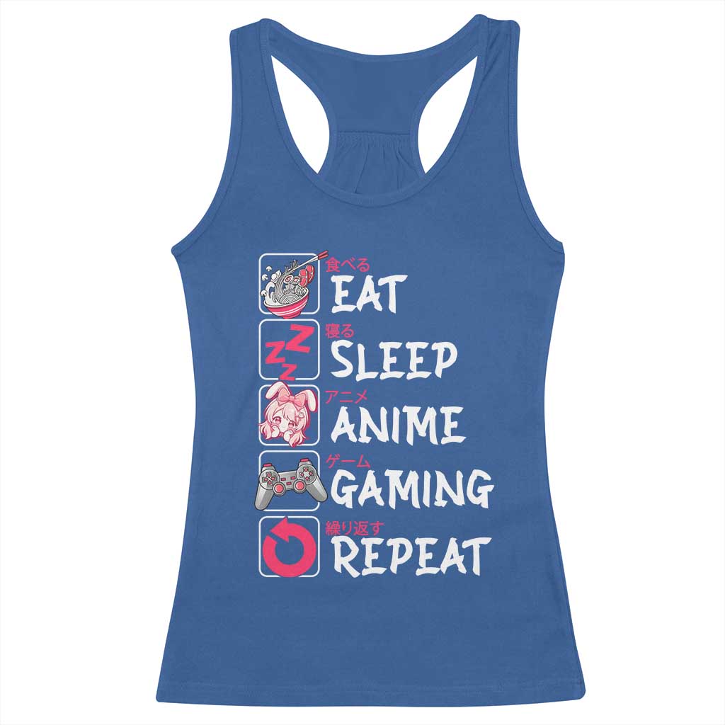 Eat Sleep Anime Gaming Repeat Racerback Tank Top Otaku Gamer Manga Lover Japanese Pop Culture TS02 Royal Blue Print Your Wear