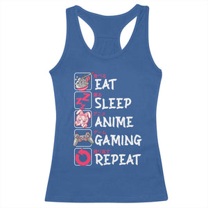 Eat Sleep Anime Gaming Repeat Racerback Tank Top Otaku Gamer Manga Lover Japanese Pop Culture TS02 Royal Blue Print Your Wear