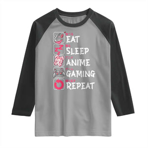 Eat Sleep Anime Gaming Repeat Raglan Shirt Otaku Gamer Manga Lover Japanese Pop Culture TS02 Sport Gray Black Print Your Wear