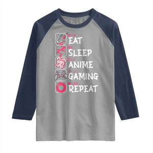 Eat Sleep Anime Gaming Repeat Raglan Shirt Otaku Gamer Manga Lover Japanese Pop Culture TS02 Sport Gray Navy Print Your Wear