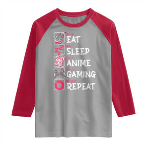 Eat Sleep Anime Gaming Repeat Raglan Shirt Otaku Gamer Manga Lover Japanese Pop Culture TS02 Sport Gray Red Print Your Wear