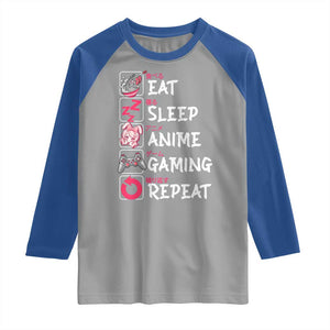 Eat Sleep Anime Gaming Repeat Raglan Shirt Otaku Gamer Manga Lover Japanese Pop Culture TS02 Sport Gray Royal Print Your Wear