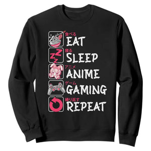 Eat Sleep Anime Gaming Repeat Sweatshirt Otaku Gamer Manga Lover Japanese Pop Culture TS02 Black Print Your Wear
