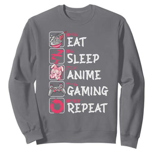 Eat Sleep Anime Gaming Repeat Sweatshirt Otaku Gamer Manga Lover Japanese Pop Culture TS02 Charcoal Print Your Wear