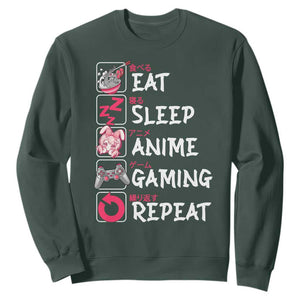 Eat Sleep Anime Gaming Repeat Sweatshirt Otaku Gamer Manga Lover Japanese Pop Culture TS02 Dark Forest Green Print Your Wear