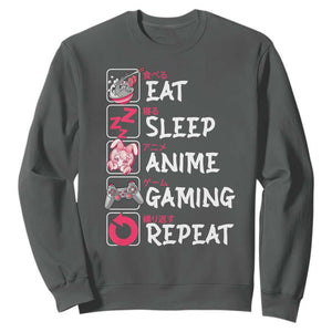Eat Sleep Anime Gaming Repeat Sweatshirt Otaku Gamer Manga Lover Japanese Pop Culture TS02 Dark Heather Print Your Wear