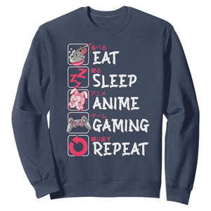 Eat Sleep Anime Gaming Repeat Sweatshirt Otaku Gamer Manga Lover Japanese Pop Culture TS02 Navy Print Your Wear