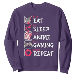 Eat Sleep Anime Gaming Repeat Sweatshirt Otaku Gamer Manga Lover Japanese Pop Culture TS02 Purple Print Your Wear