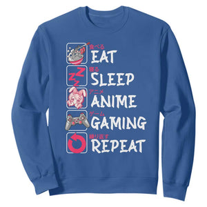 Eat Sleep Anime Gaming Repeat Sweatshirt Otaku Gamer Manga Lover Japanese Pop Culture TS02 Royal Blue Print Your Wear