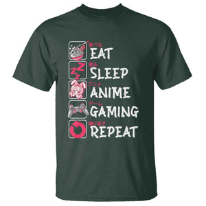 Eat Sleep Anime Gaming Repeat T Shirt Otaku Gamer Manga Lover Japanese Pop Culture TS02 Dark Forest Green Print Your Wear