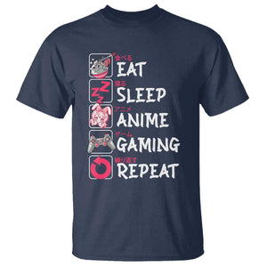 Eat Sleep Anime Gaming Repeat T Shirt Otaku Gamer Manga Lover Japanese Pop Culture TS02 Navy Print Your Wear