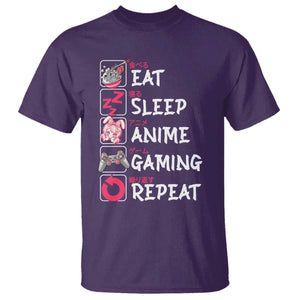 Eat Sleep Anime Gaming Repeat T Shirt Otaku Gamer Manga Lover Japanese Pop Culture TS02 Purple Print Your Wear