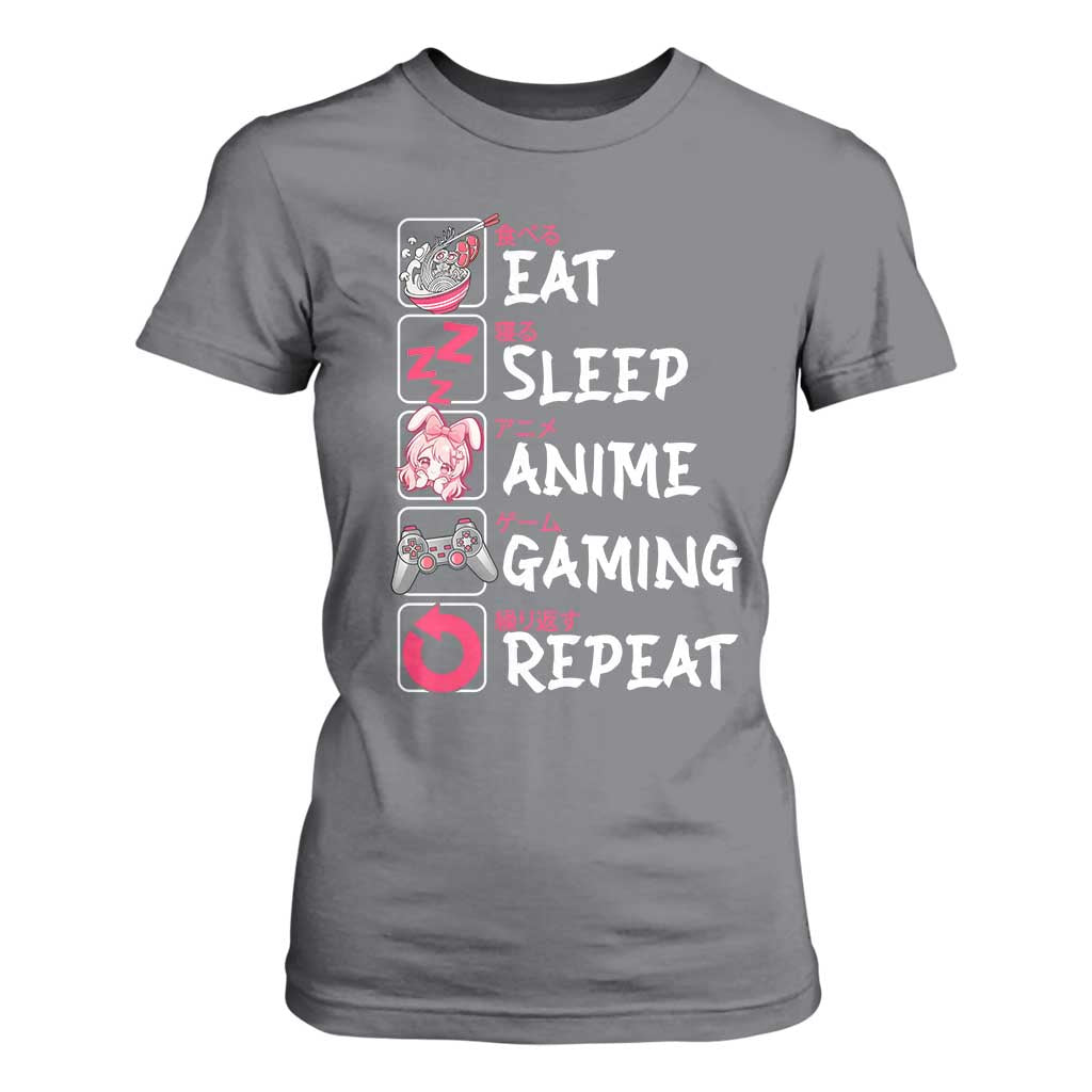 Eat Sleep Anime Gaming Repeat T Shirt For Women Otaku Gamer Manga Lover Japanese Pop Culture TS02 Charcoal Print Your Wear