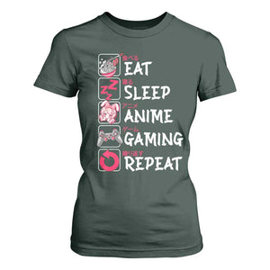 Eat Sleep Anime Gaming Repeat T Shirt For Women Otaku Gamer Manga Lover Japanese Pop Culture TS02 Dark Forest Green Print Your Wear