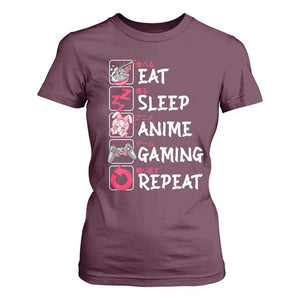 Eat Sleep Anime Gaming Repeat T Shirt For Women Otaku Gamer Manga Lover Japanese Pop Culture TS02 Maroon Print Your Wear