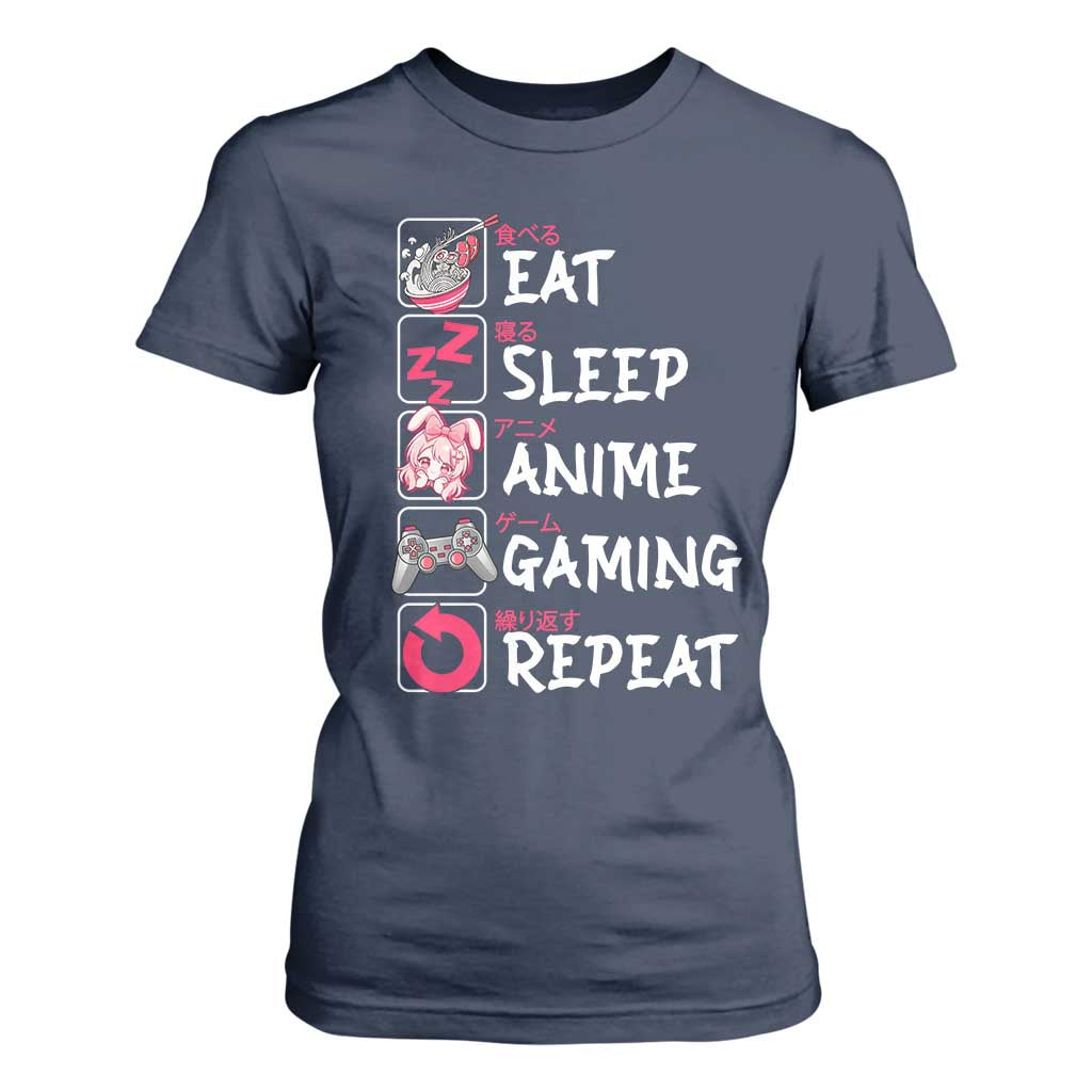 Eat Sleep Anime Gaming Repeat T Shirt For Women Otaku Gamer Manga Lover Japanese Pop Culture TS02 Navy Print Your Wear