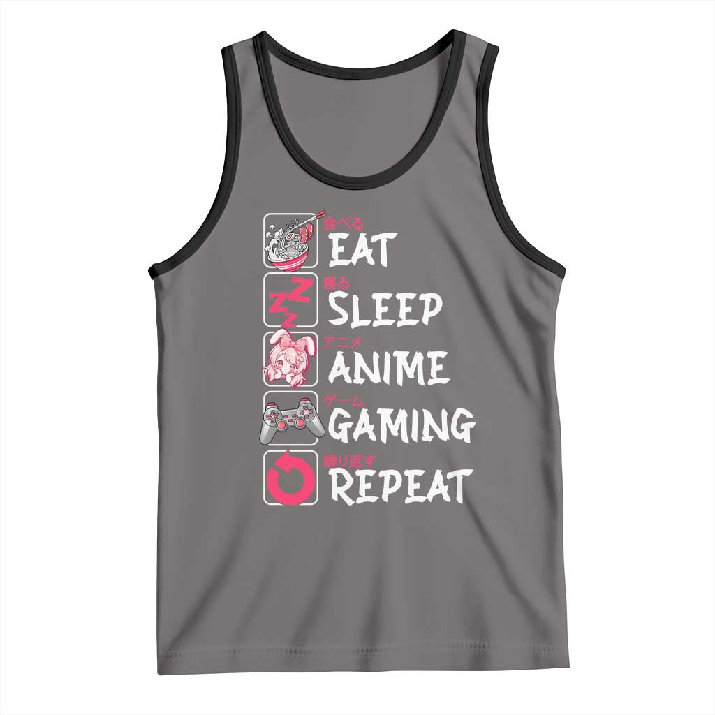 Eat Sleep Anime Gaming Repeat Tank Top Otaku Gamer Manga Lover Japanese Pop Culture TS02 Deep Heather Black Print Your Wear