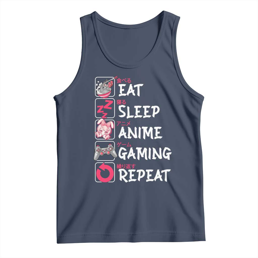 Eat Sleep Anime Gaming Repeat Tank Top Otaku Gamer Manga Lover Japanese Pop Culture TS02 Navy Print Your Wear