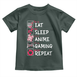 Eat Sleep Anime Gaming Repeat Toddler T Shirt Otaku Gamer Manga Lover Japanese Pop Culture TS02 Dark Forest Green Print Your Wear