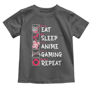 Eat Sleep Anime Gaming Repeat Toddler T Shirt Otaku Gamer Manga Lover Japanese Pop Culture TS02 Dark Heather Print Your Wear
