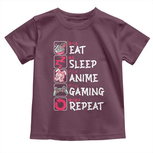 Eat Sleep Anime Gaming Repeat Toddler T Shirt Otaku Gamer Manga Lover Japanese Pop Culture TS02 Maroon Print Your Wear