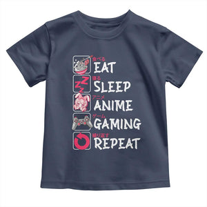 Eat Sleep Anime Gaming Repeat Toddler T Shirt Otaku Gamer Manga Lover Japanese Pop Culture TS02 Navy Print Your Wear