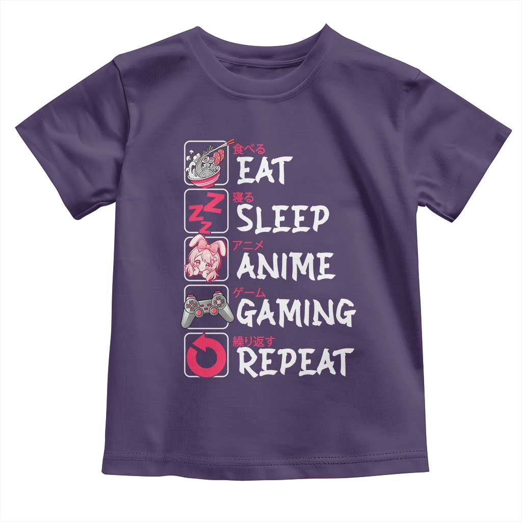Eat Sleep Anime Gaming Repeat Toddler T Shirt Otaku Gamer Manga Lover Japanese Pop Culture TS02 Purple Print Your Wear